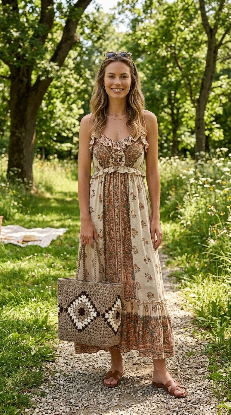 Khaki Snake Eye Hand Knitted Crochet Boxy Tote Bag