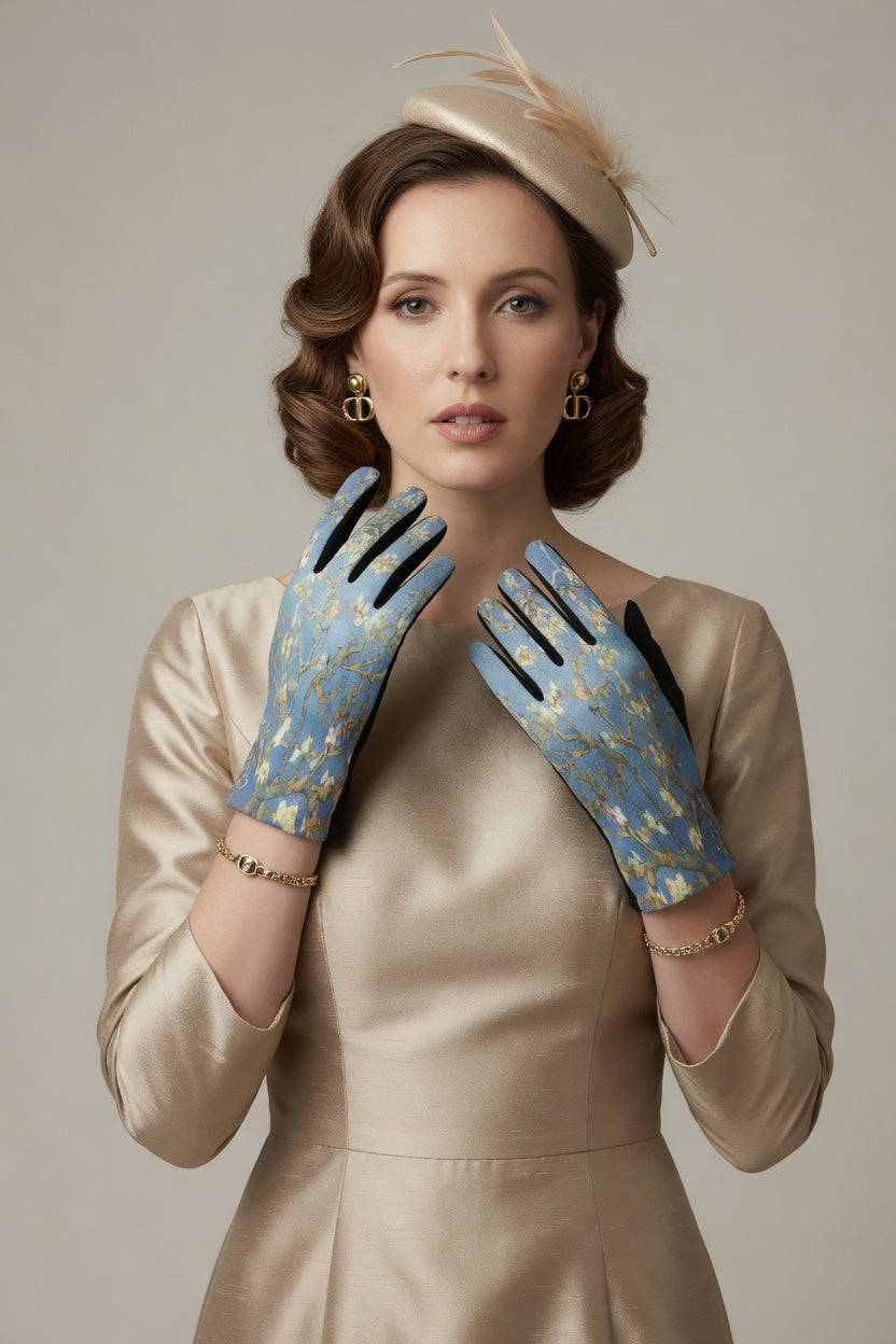 Almond Blossom Art Gloves – Soft Floral Touchscreen Winter Gloves