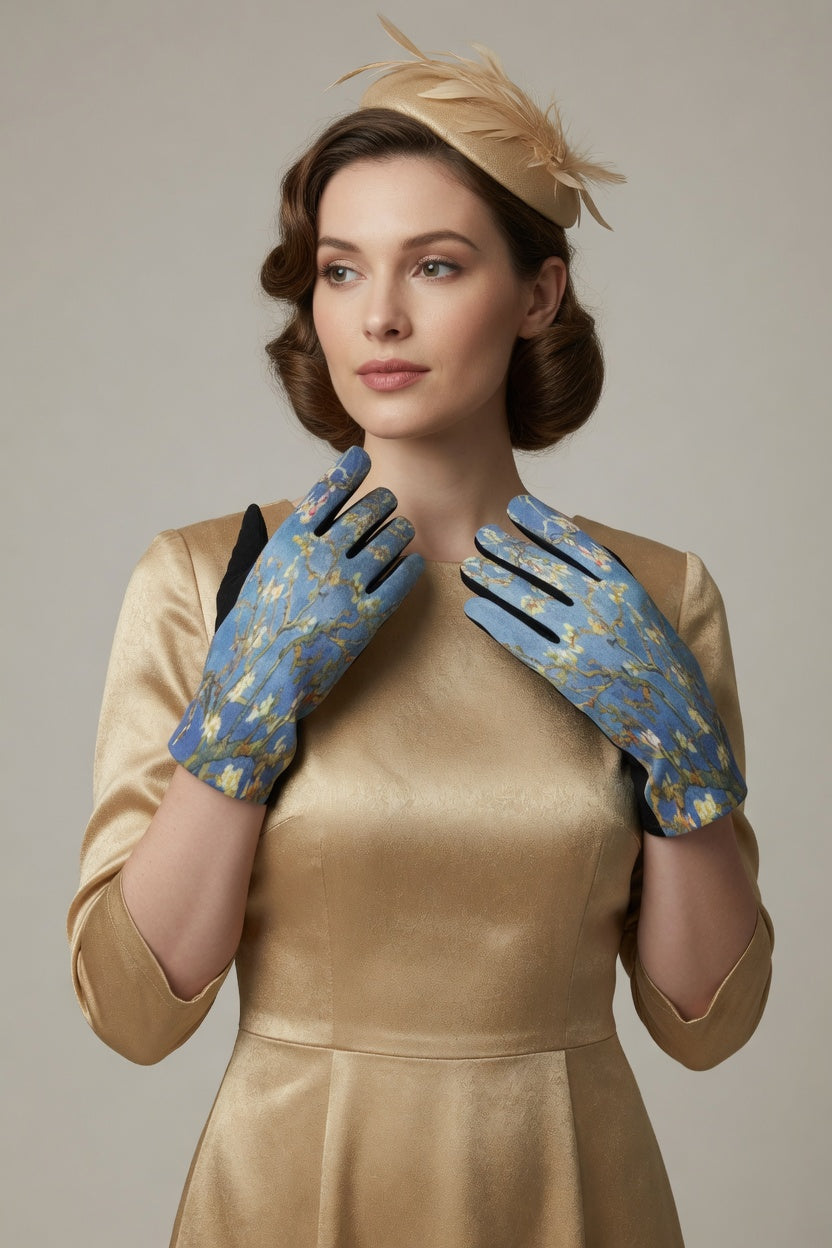 Almond Blossom Art Gloves – Soft Floral Touchscreen Winter Gloves