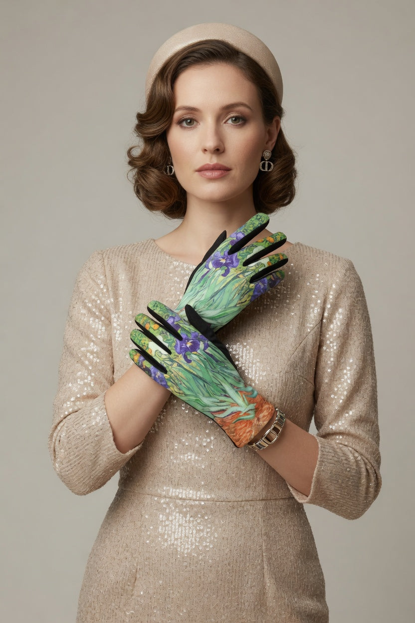 Irises Garden Art Gloves – Elegant Floral Touchscreen Gloves