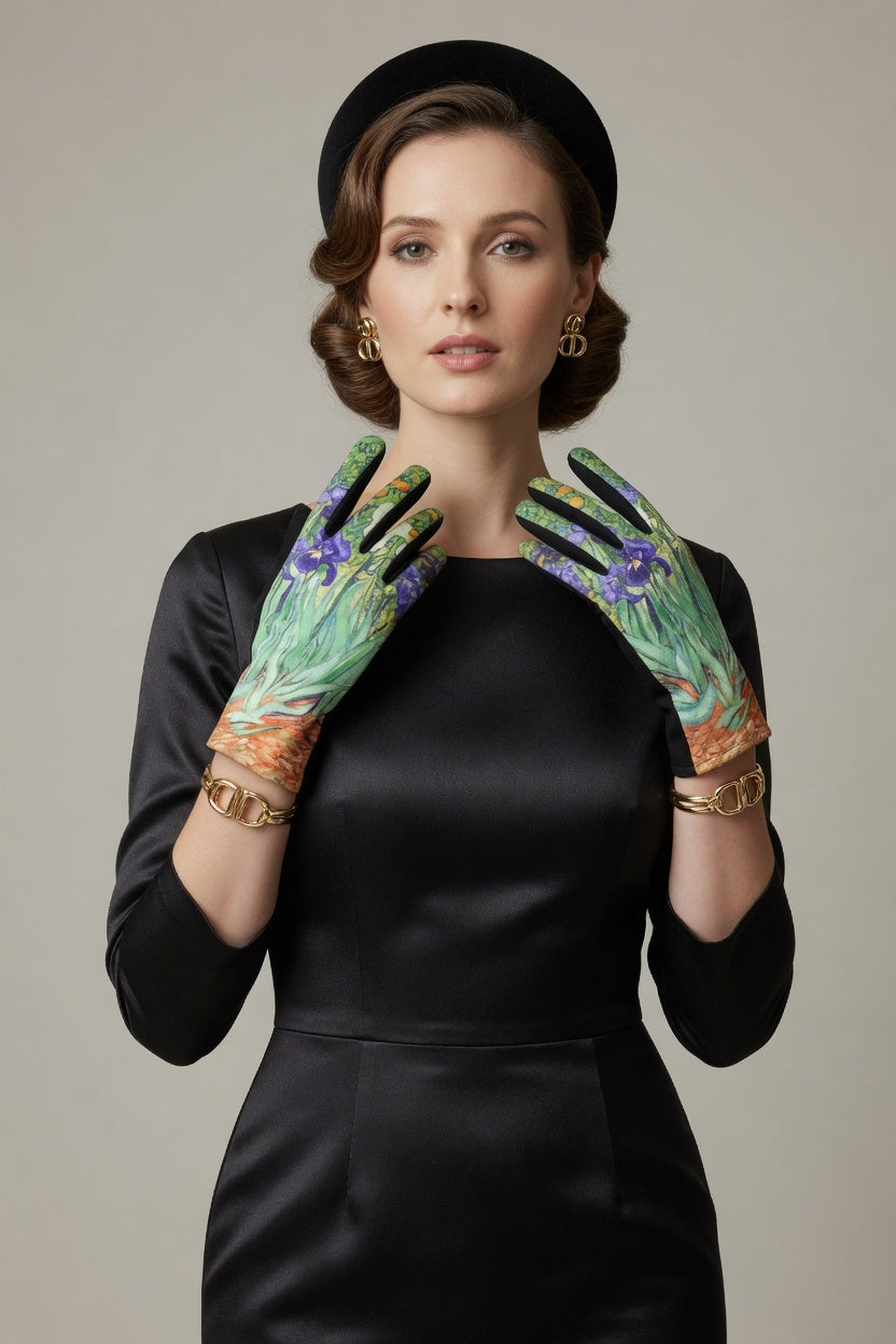 Irises Garden Art Gloves – Elegant Floral Touchscreen Gloves