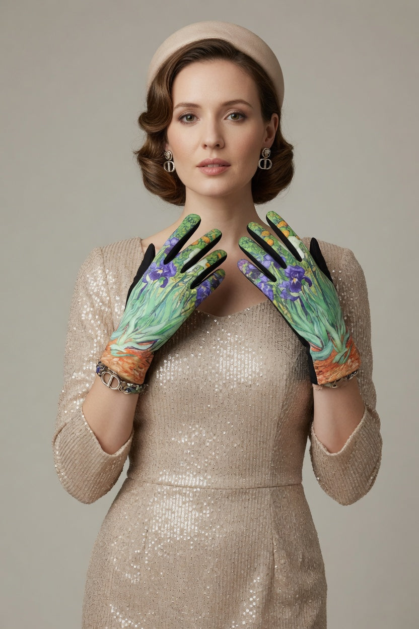 Irises Garden Art Gloves – Elegant Floral Touchscreen Gloves