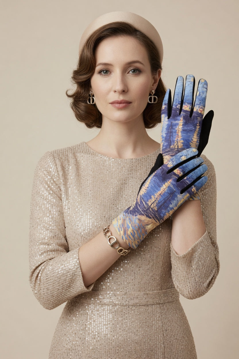 Starry Night Over the Rhone Art Gloves – Romantic Nightscape Gloves