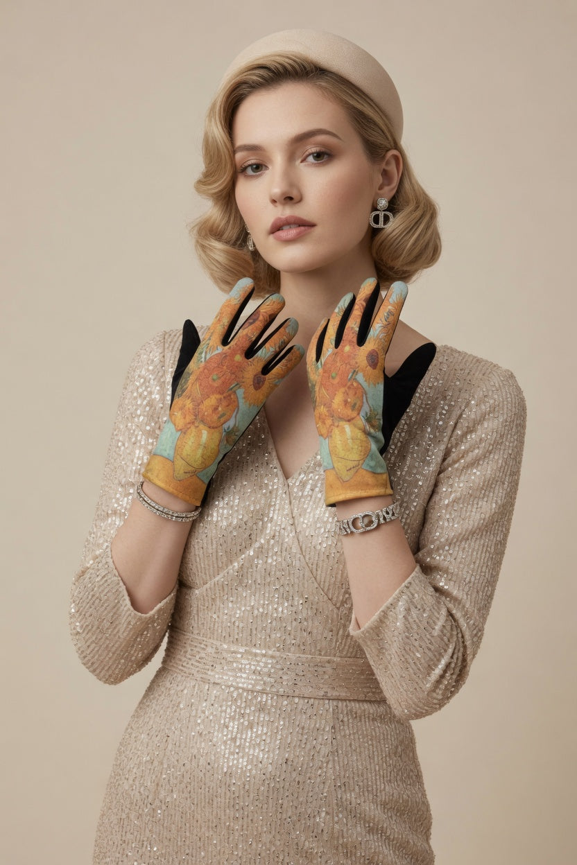 Sunflowers Art Gloves – Warm Yellow Touchscreen Gloves