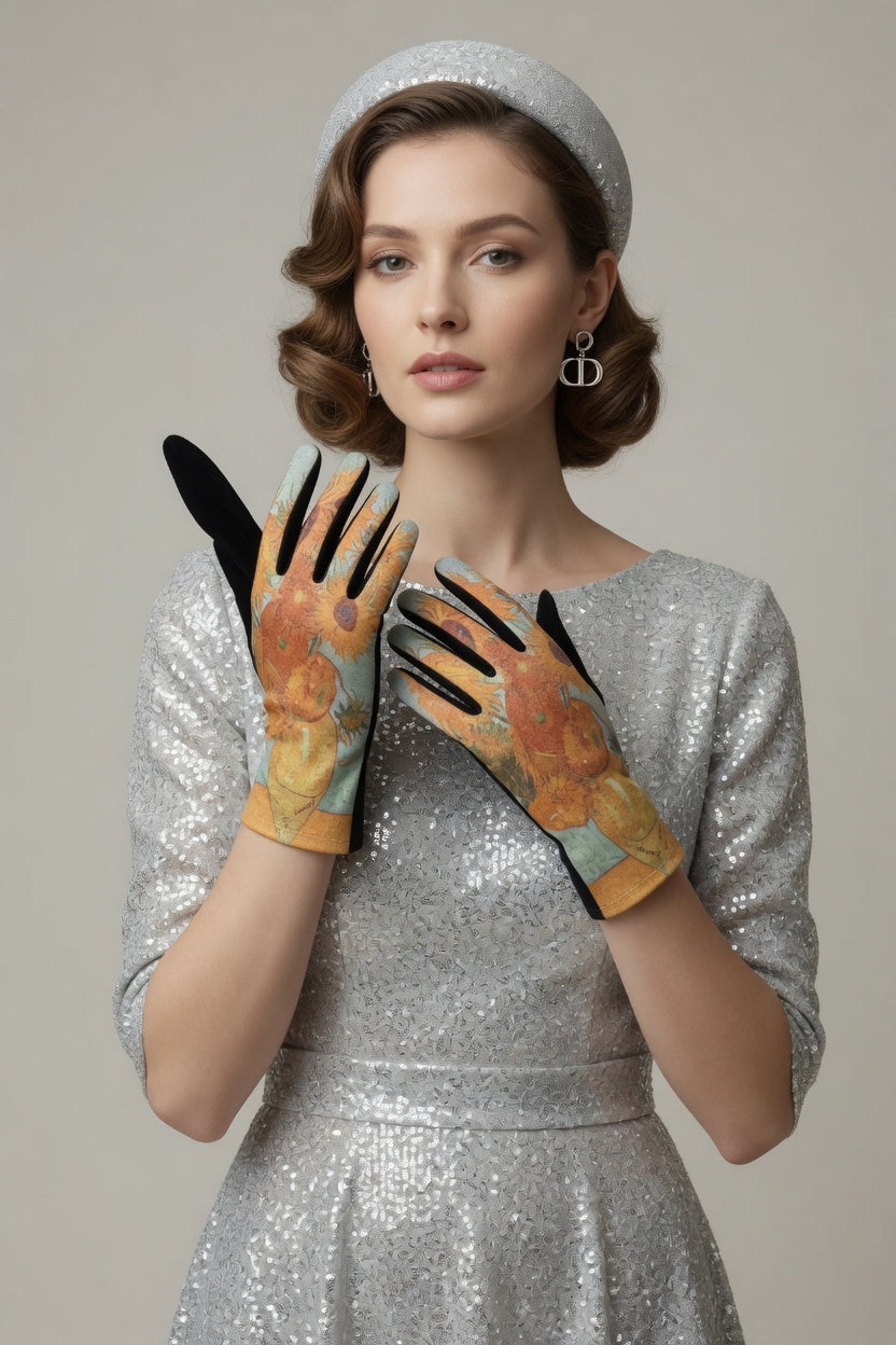 Sunflowers Art Gloves – Warm Yellow Touchscreen Gloves