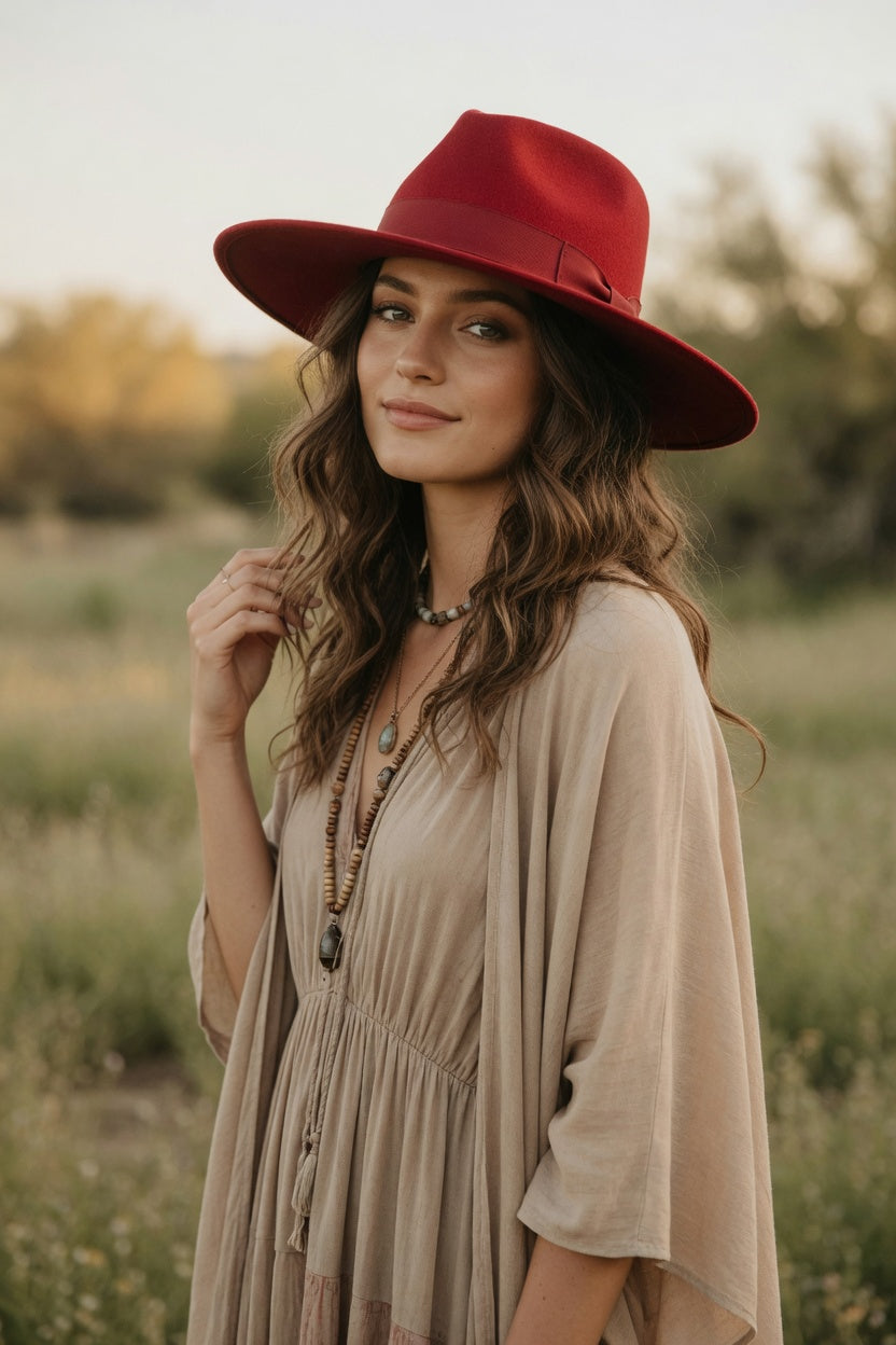 Red Tall Front Teardrop Fedora Hat – Suede Band Felt Hat
