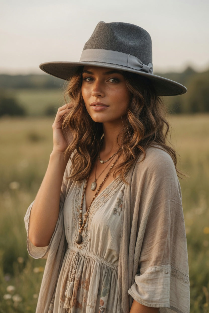 Charcoal Teardrop Rancher Fedora Hat – Ribbon Band Felt Hat