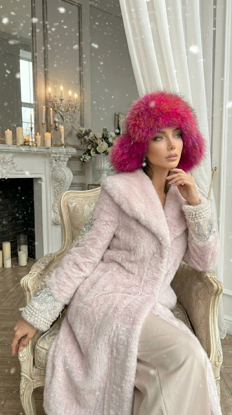 Hot Pink Extra Wide Brim Faux Fur Glam Hat