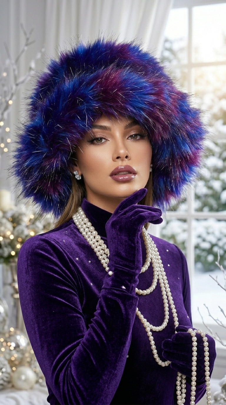 Royal Sapphire Extra Wide Brim Faux Fur Hat