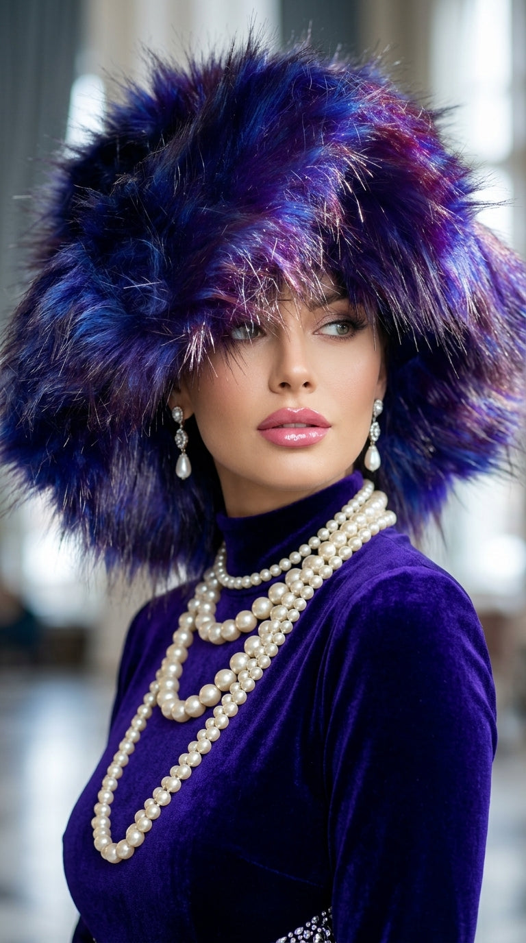 Royal Sapphire Extra Wide Brim Faux Fur Hat