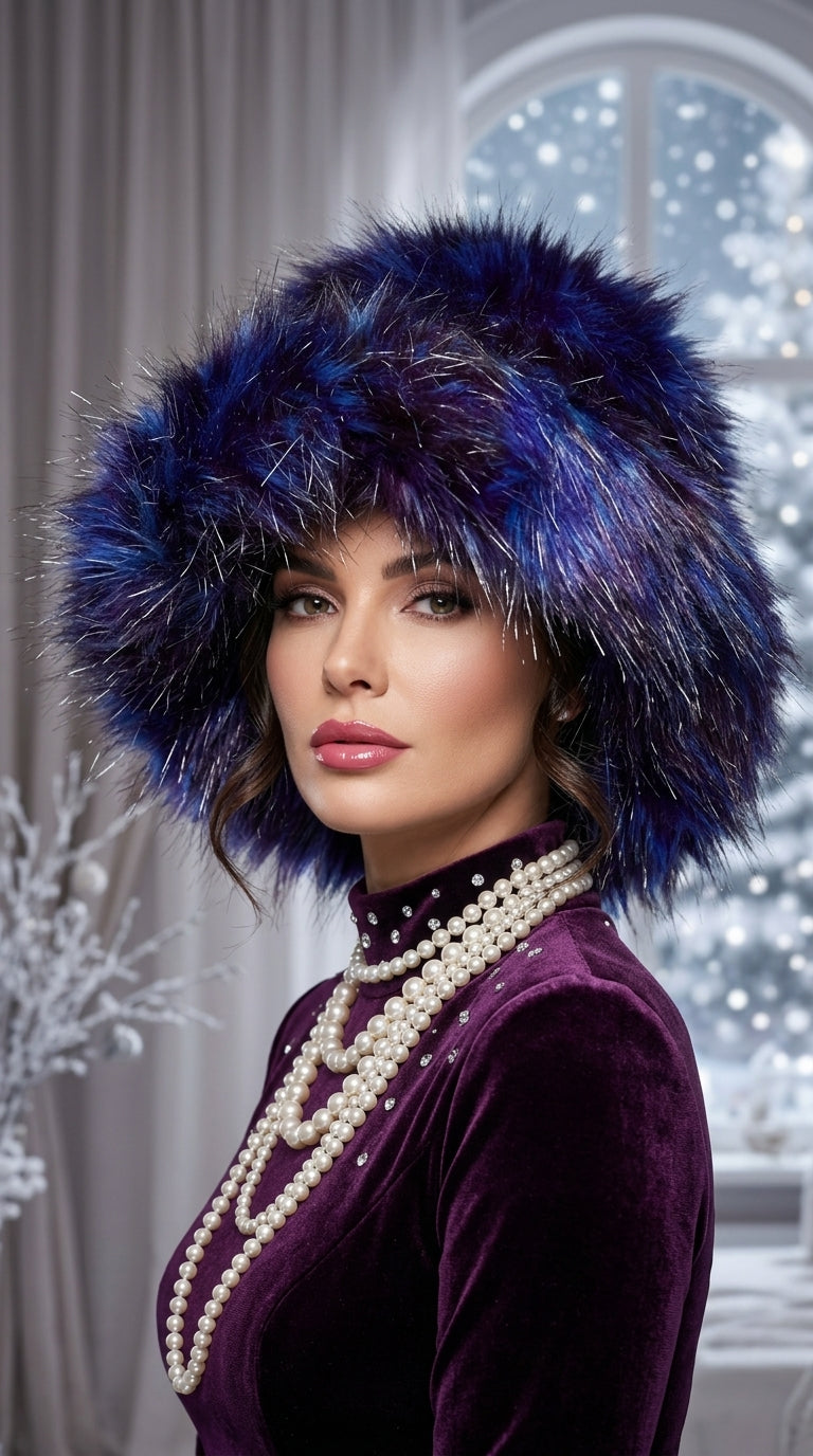 Royal Sapphire Extra Wide Brim Faux Fur Hat