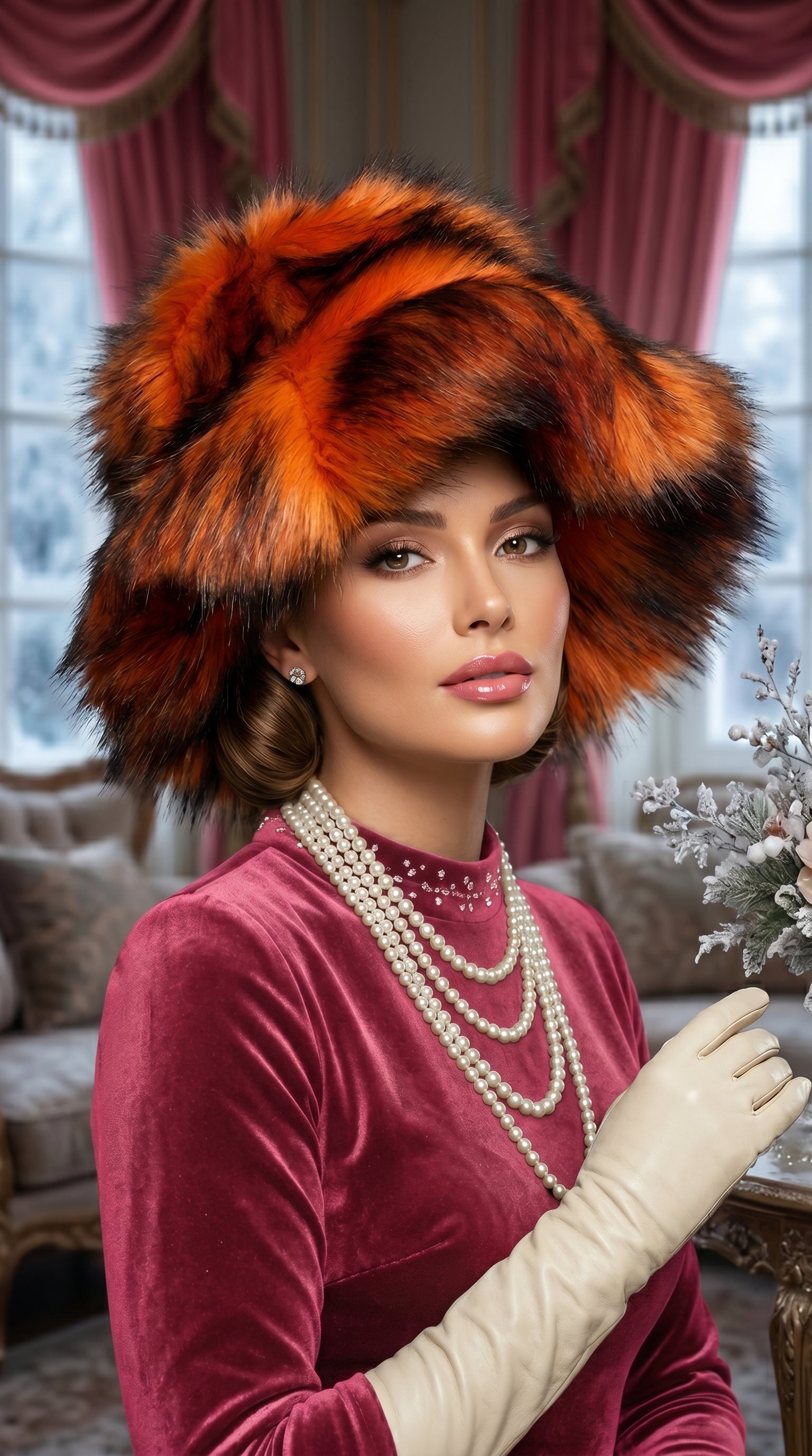 Burnt Orange Extra Wide Brim Wild Fur Glam Hat