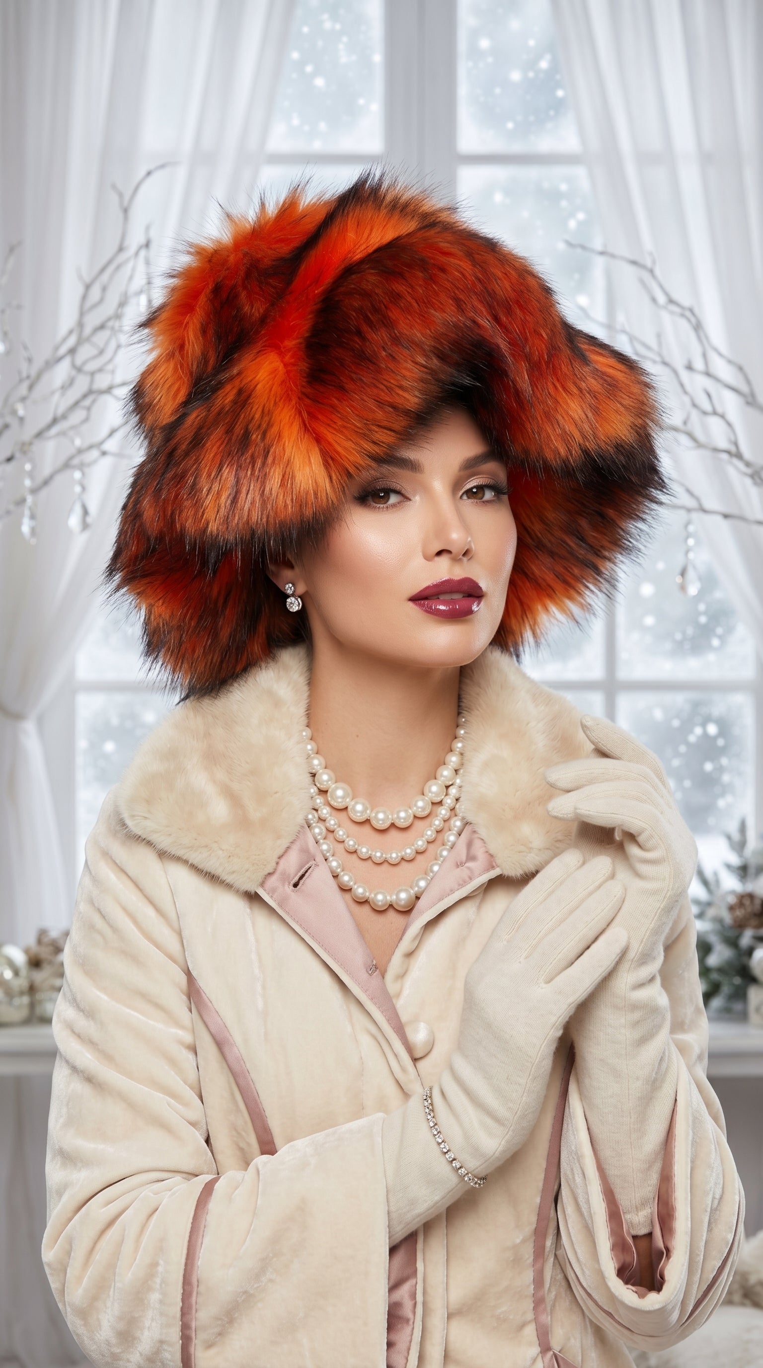 Burnt Orange Extra Wide Brim Wild Fur Glam Hat