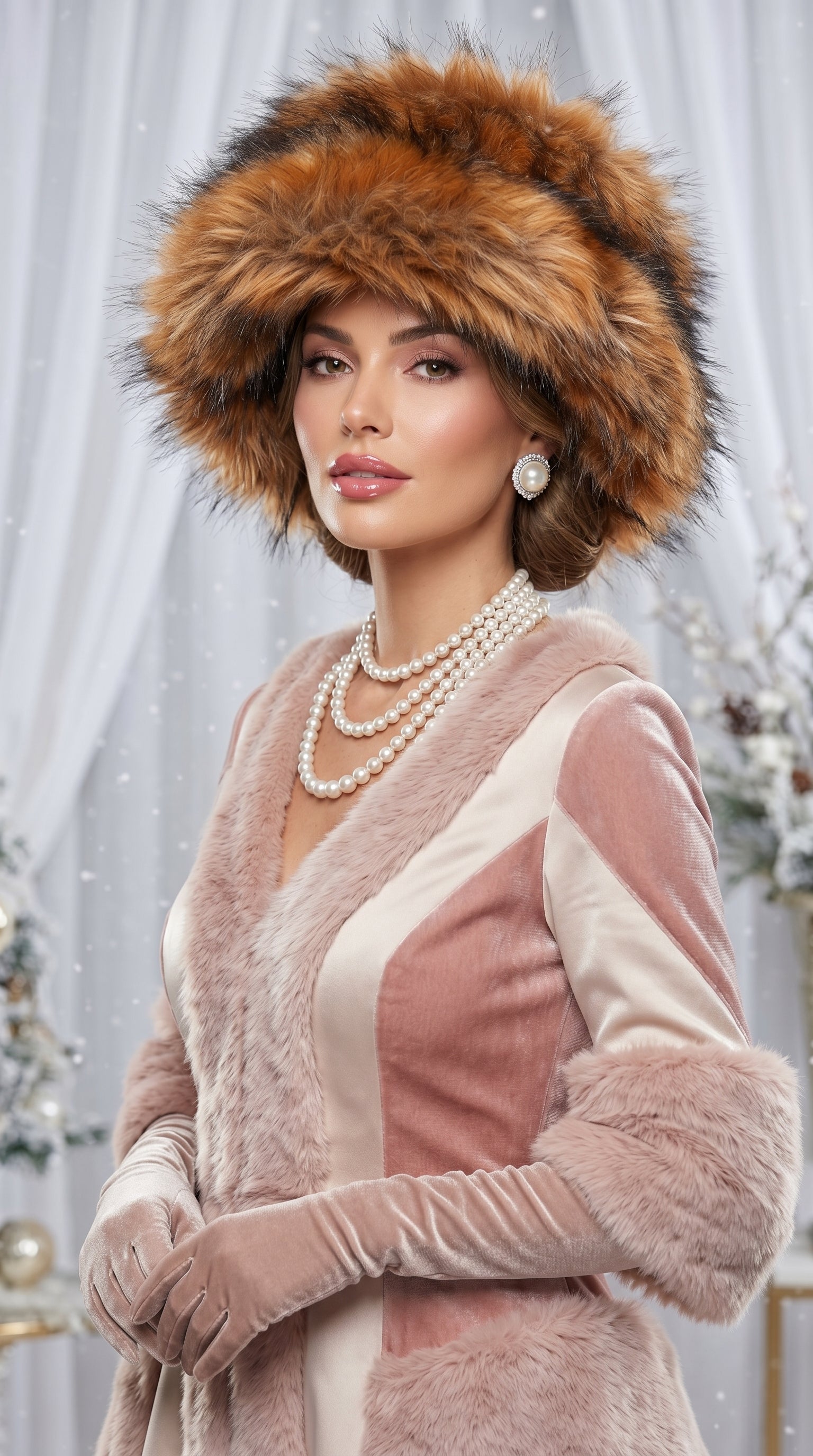 Copper Leopard Extra Wide Brim Fur Glam Hat