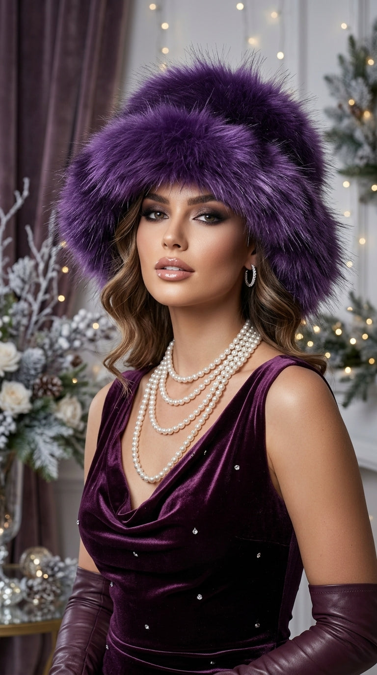 Royal Purple Extra Wide Brim Faux Fur Hat