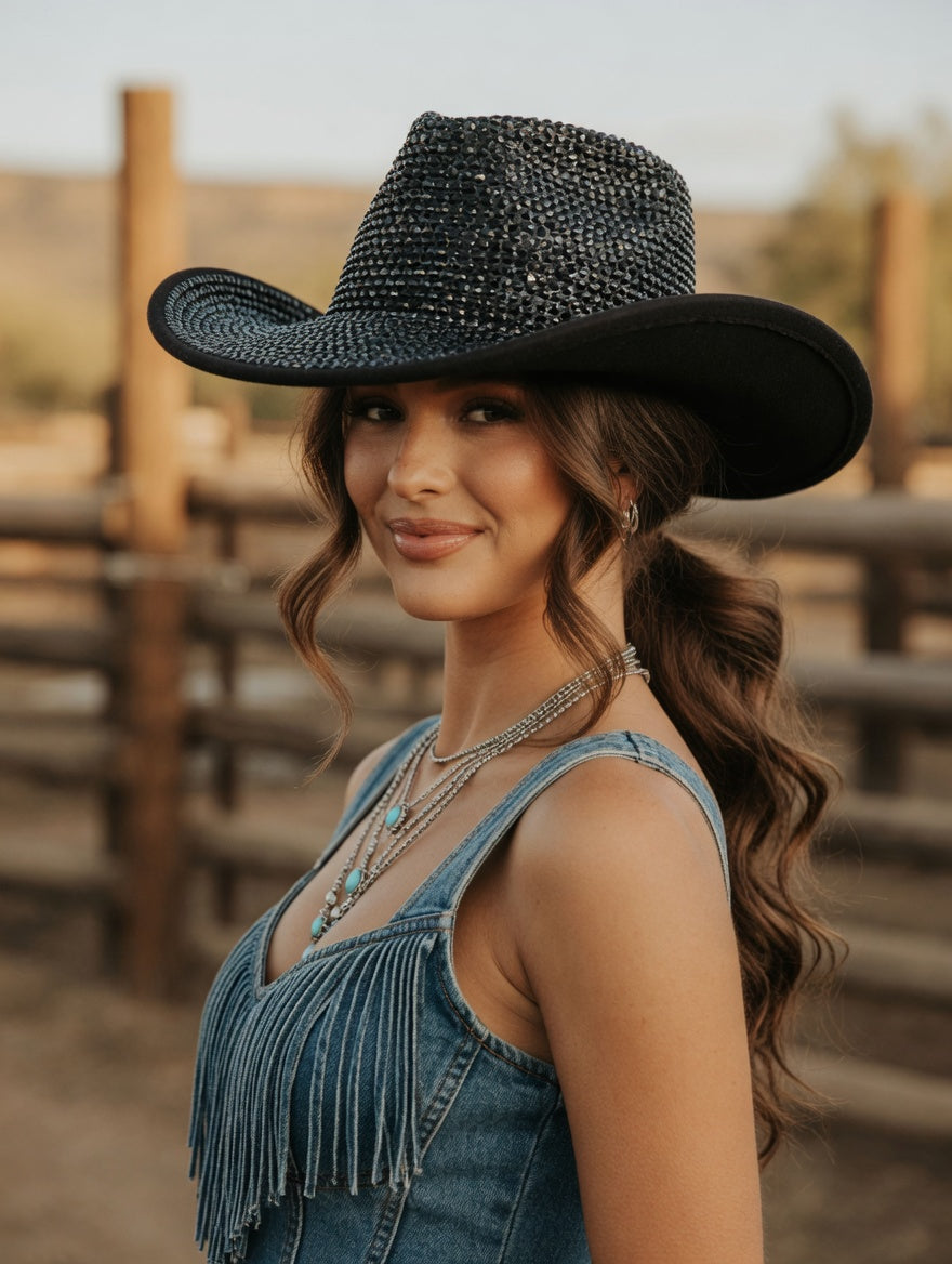 Black Cowboy Hat Full Rhinestones
