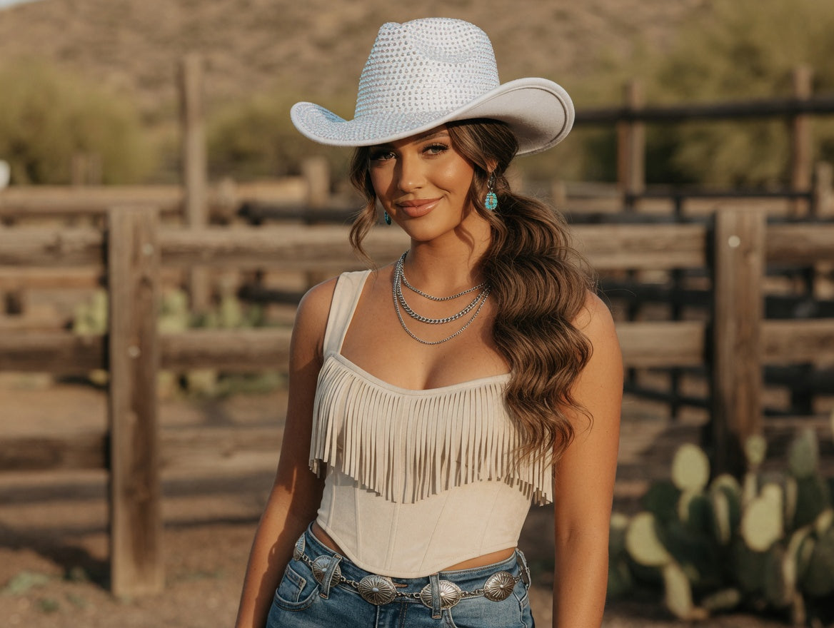 White Cowboy Hat Full Rhinestones