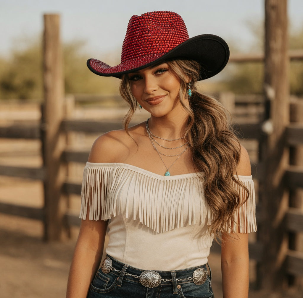 Red Cowboy Hat Full Rhinestones