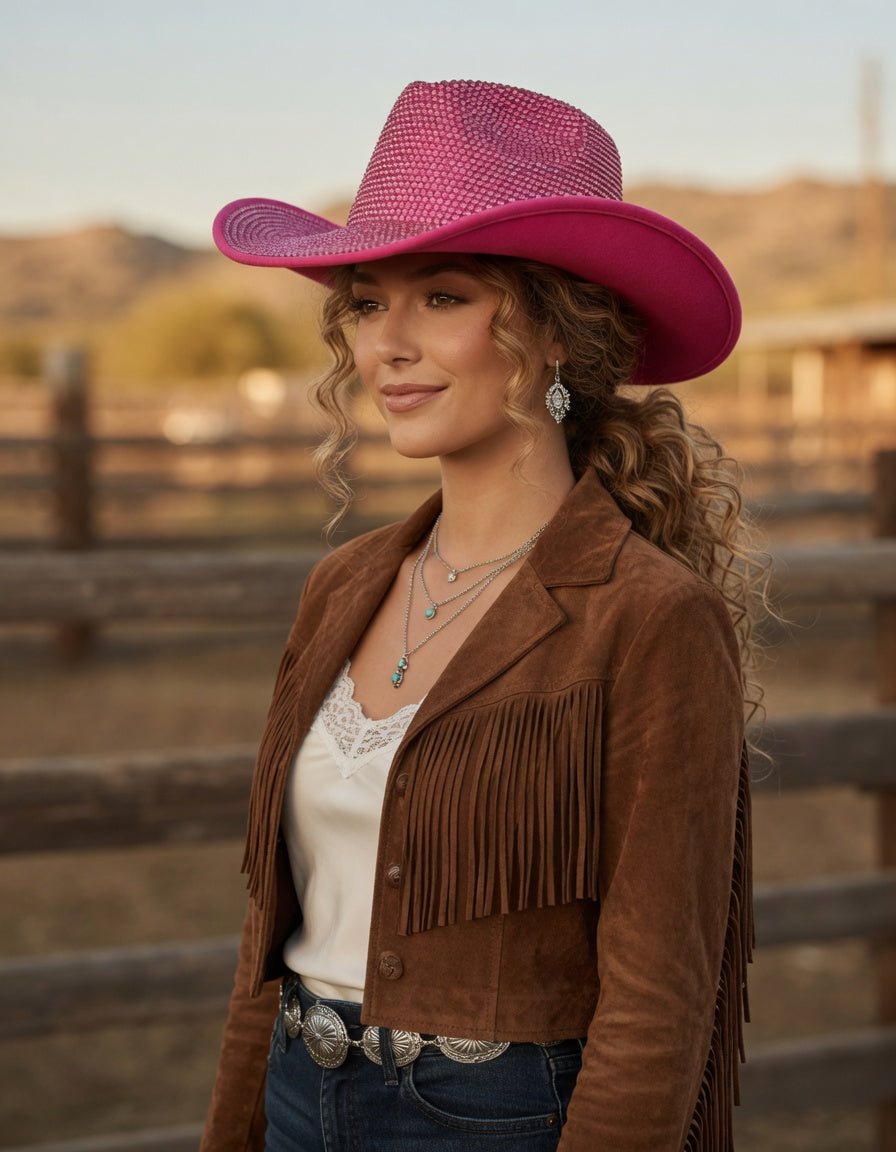 Hot Pink Cowboy Hat Full Rhinestones