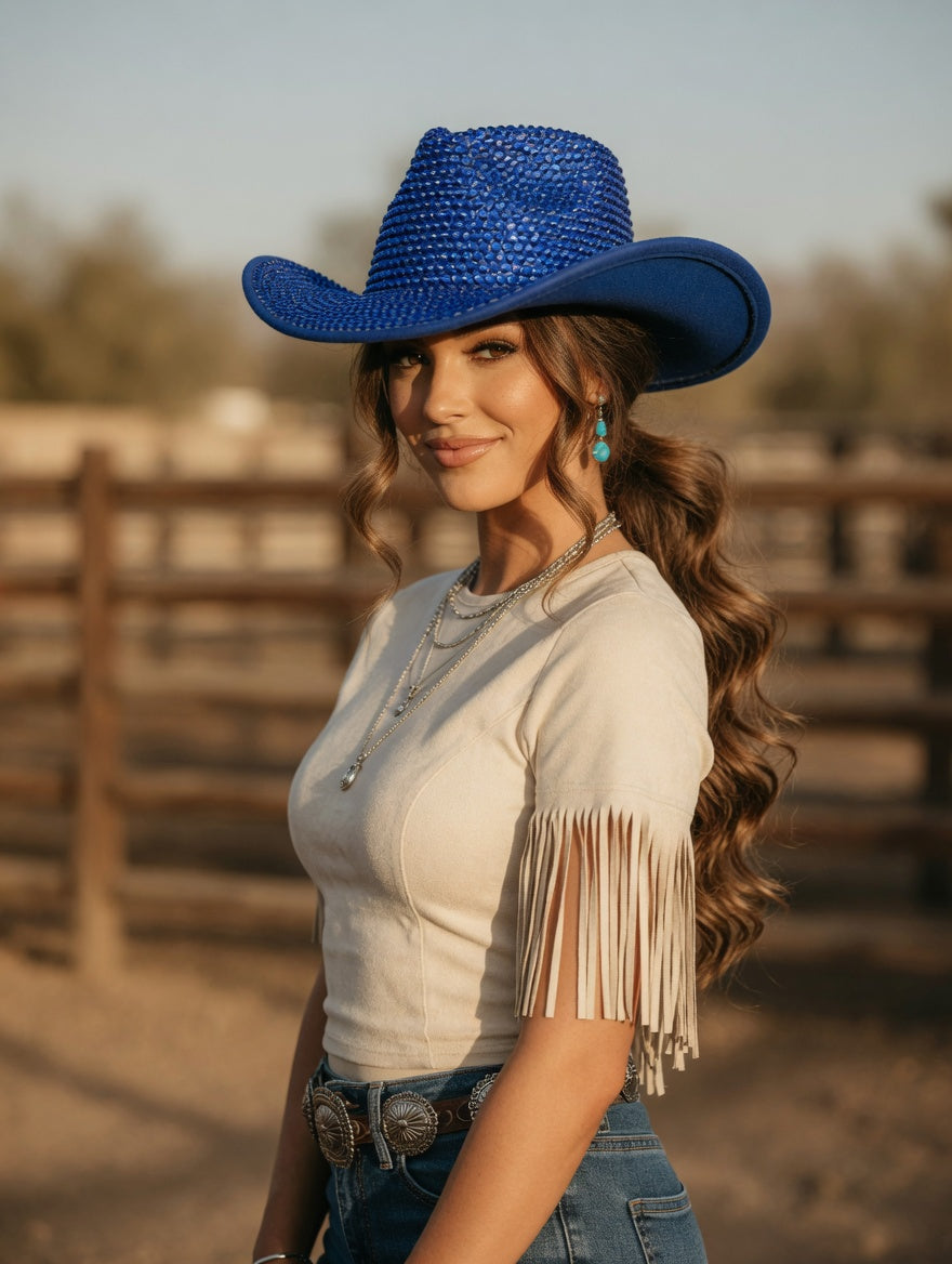 Royal Blue Cowboy Hat Full Rhinestones