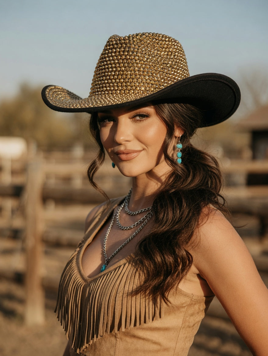 Gold Cowboy Hat Full Rhinestones