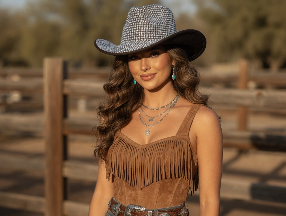 Silver Cowboy Hat Full Rhinestones