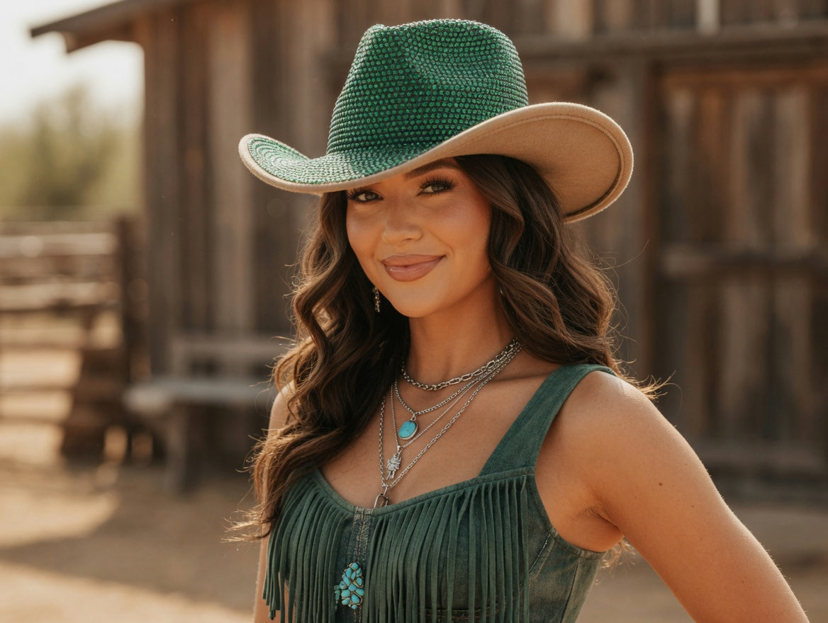 Green Cowboy Hat Full Rhinestones