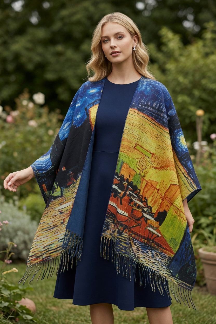 Cafe Terrace Art Ruana – Golden Evening Wrap