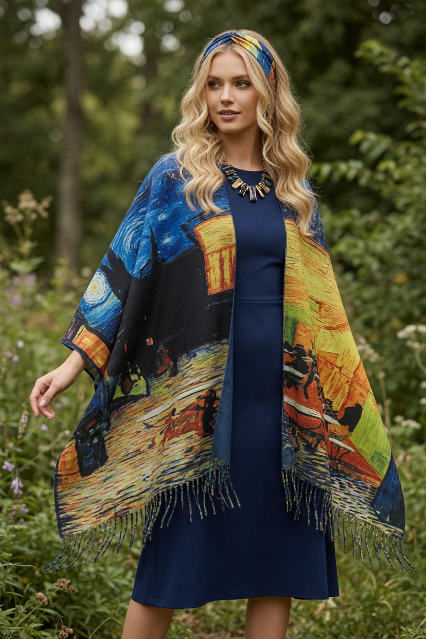 Cafe Terrace Art Ruana – Golden Evening Wrap