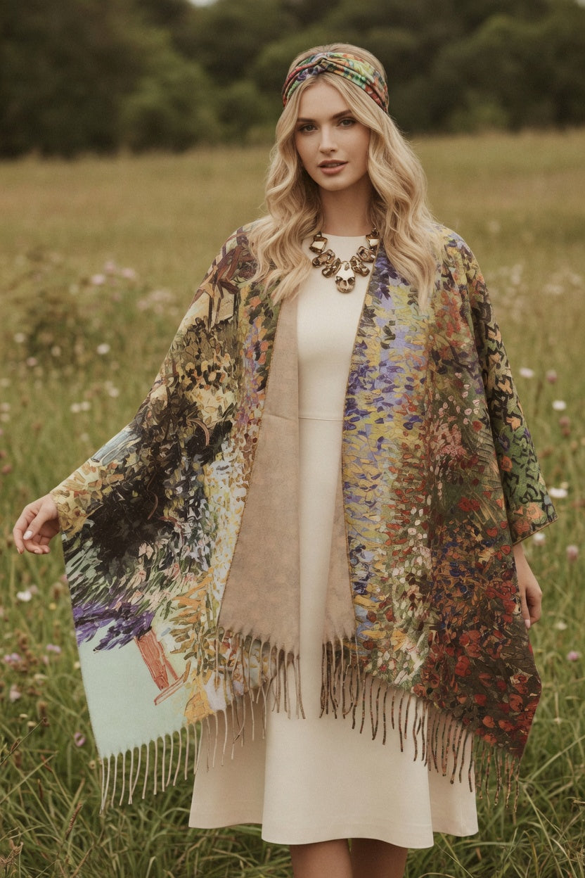 Flowering Garden Art Ruana – Colorful Floral Wrap