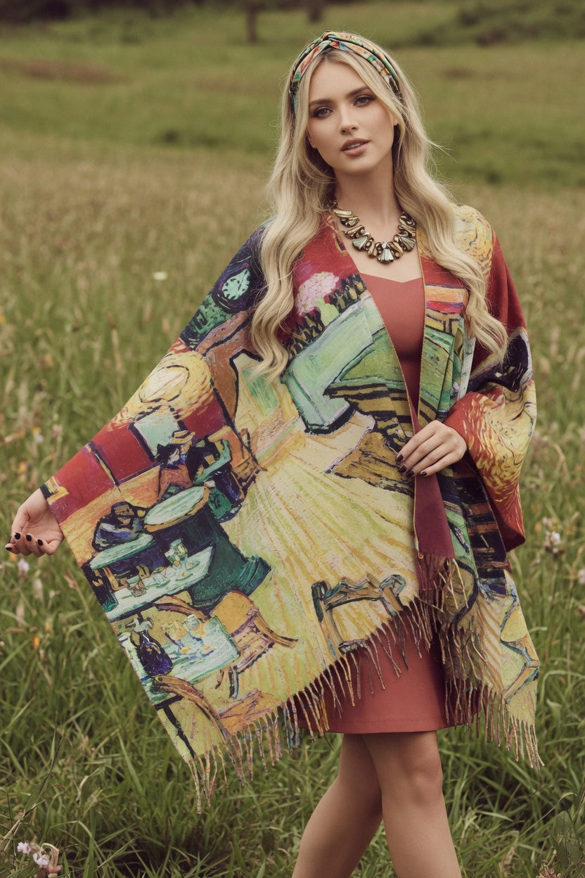 Night Cafe Art Ruana – Bold Evening Wrap