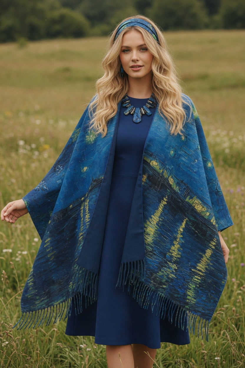Starry Night Over the Rhone Ruana – Romantic Blue Wrap