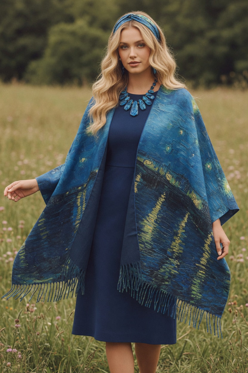 Starry Night Over the Rhone Ruana – Romantic Blue Wrap