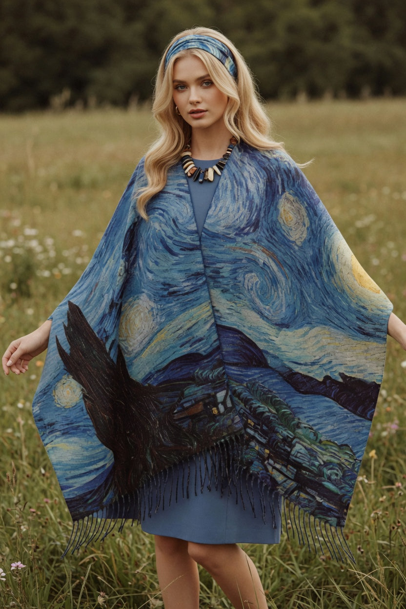 Starry Night Art Ruana – Iconic Blue Wrap