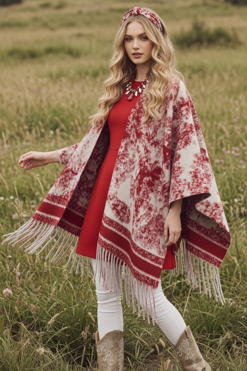 Animal Burgundy Ruana – Rich Pattern Wrap