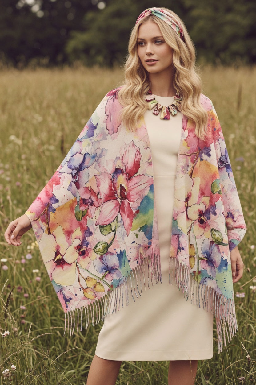 Water Color Floral Ruana – Soft Artistic Wrap