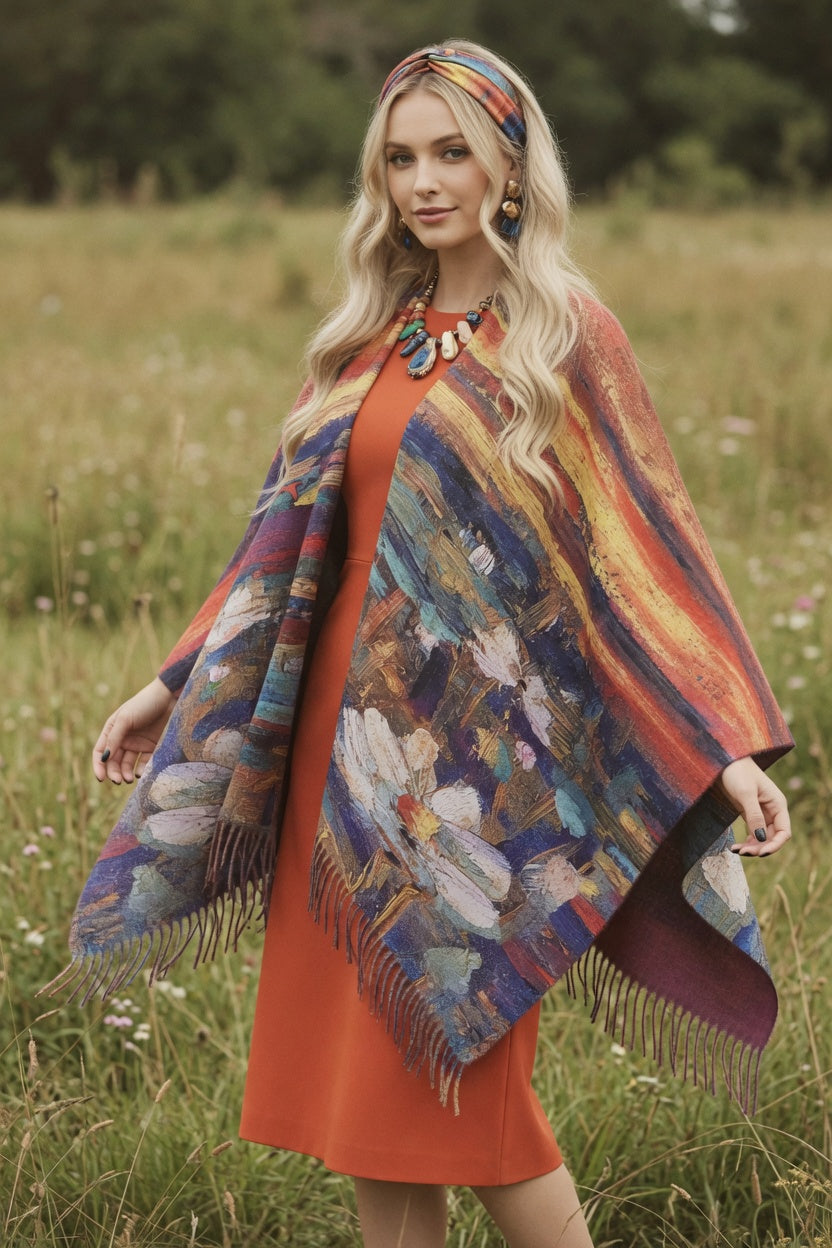 Waterlilies Sunset Art Ruana – Soft Color Wrap