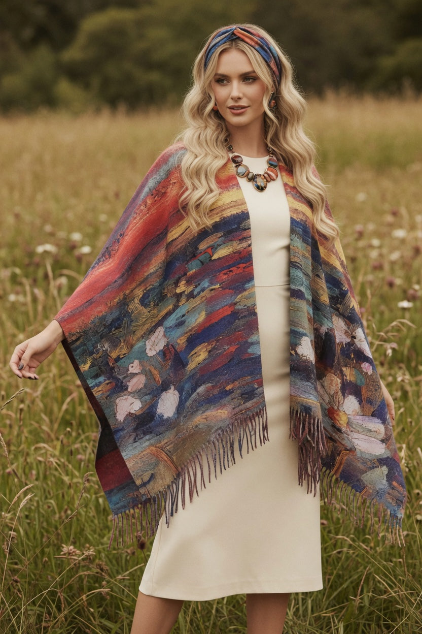 Waterlilies Sunset Art Ruana – Soft Color Wrap