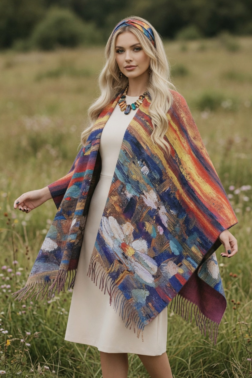 Waterlilies Sunset Art Ruana – Soft Color Wrap