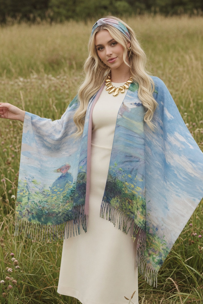 Woman Parasol Art Ruana – Soft Elegant Wrap