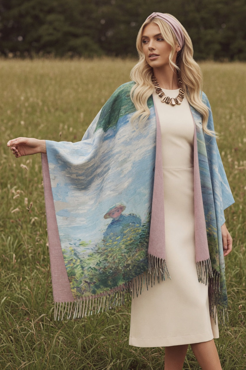 Woman Parasol Art Ruana – Soft Elegant Wrap