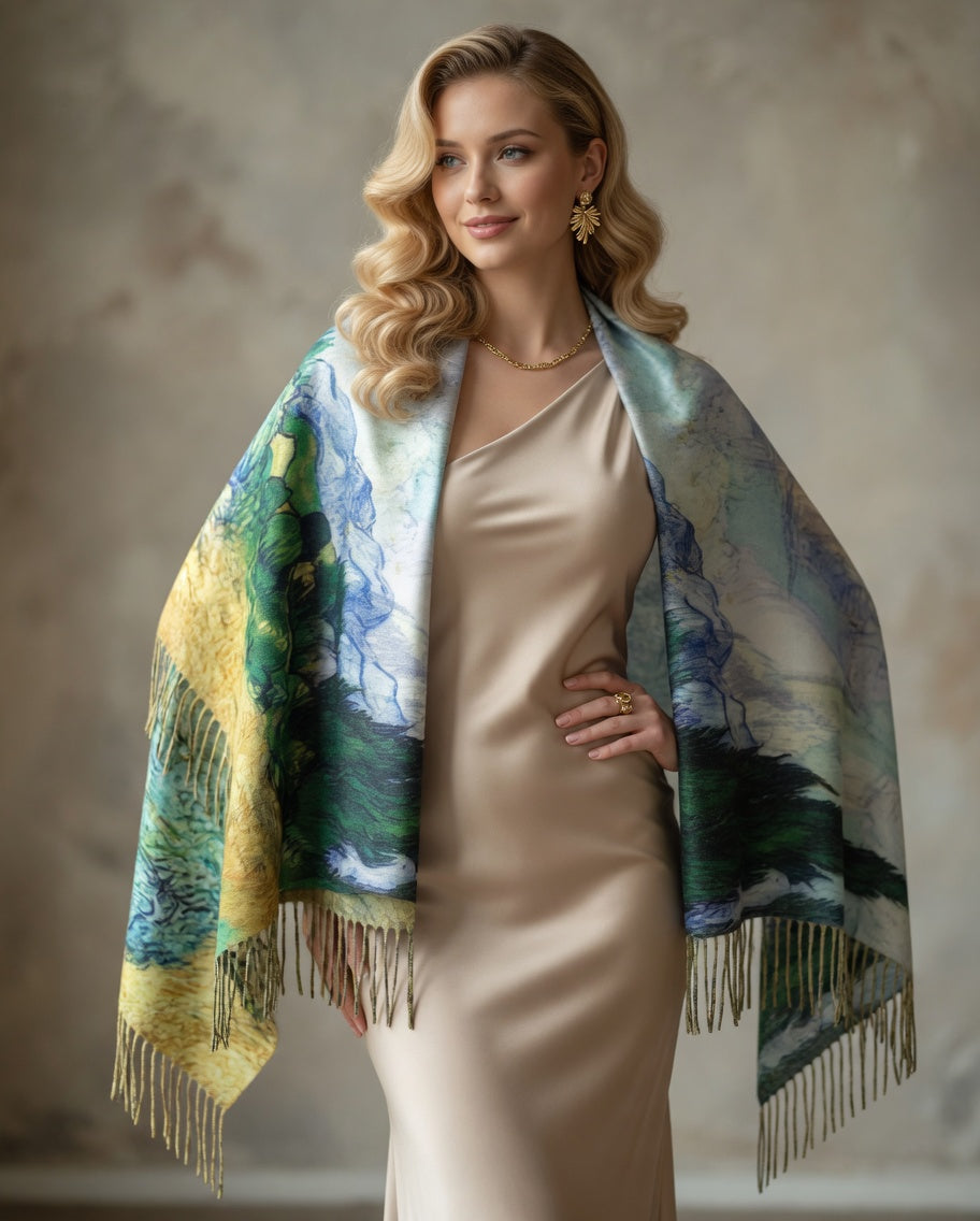 Emerald Cypress Landscape Art Scarf
