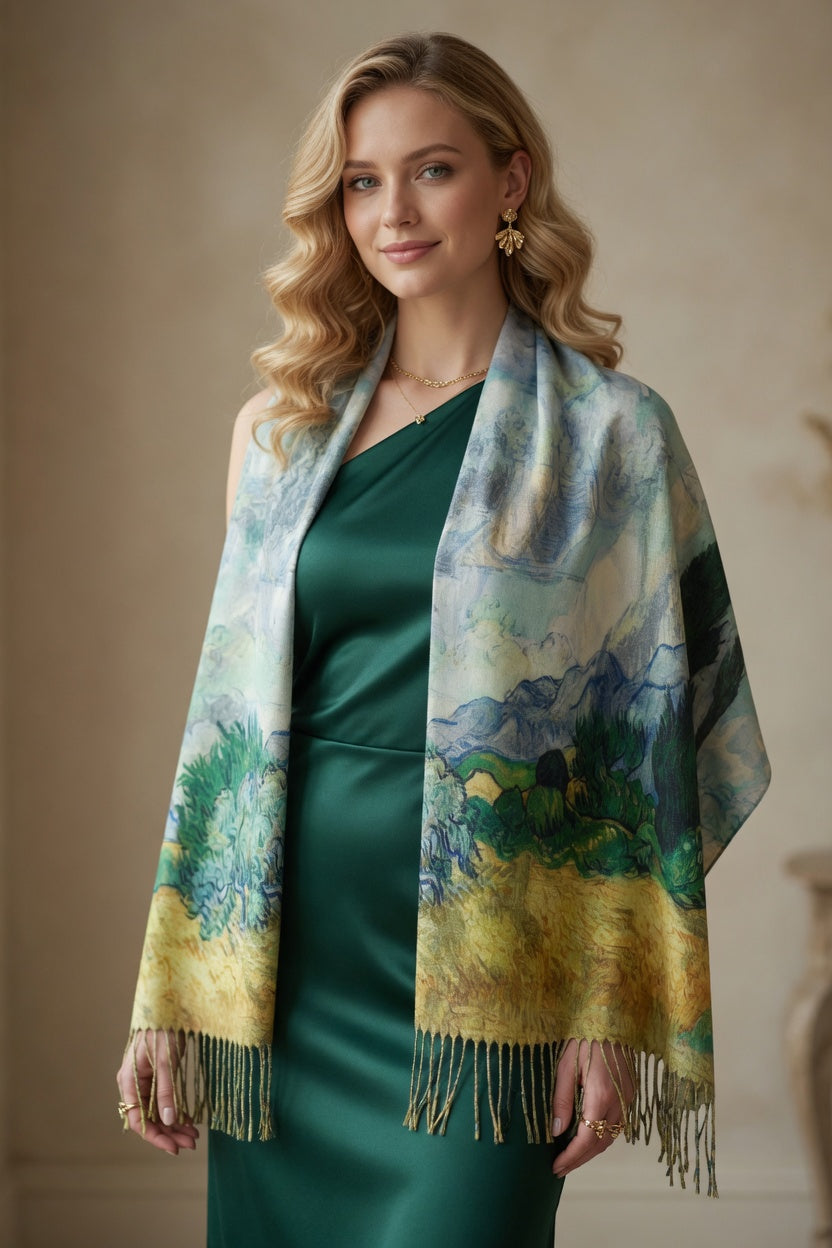 Emerald Cypress Landscape Art Scarf