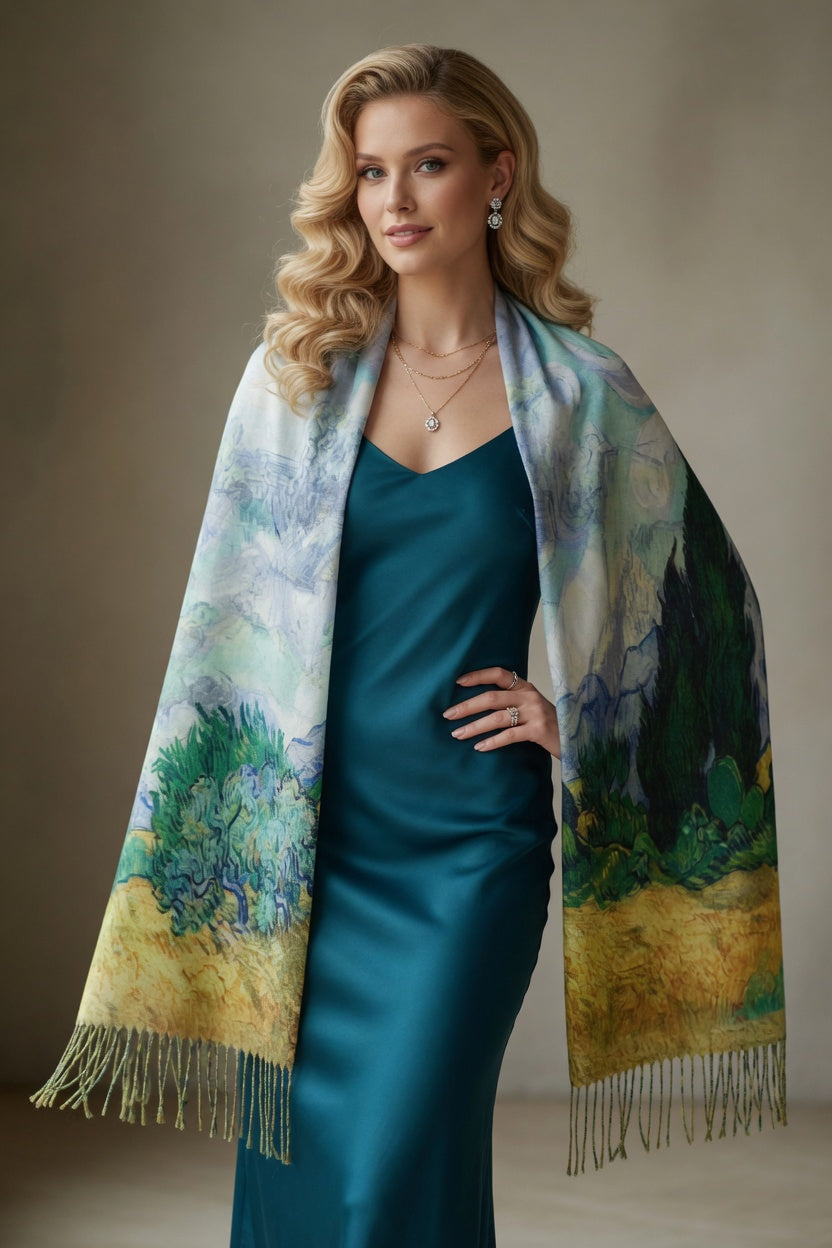 Emerald Cypress Landscape Art Scarf