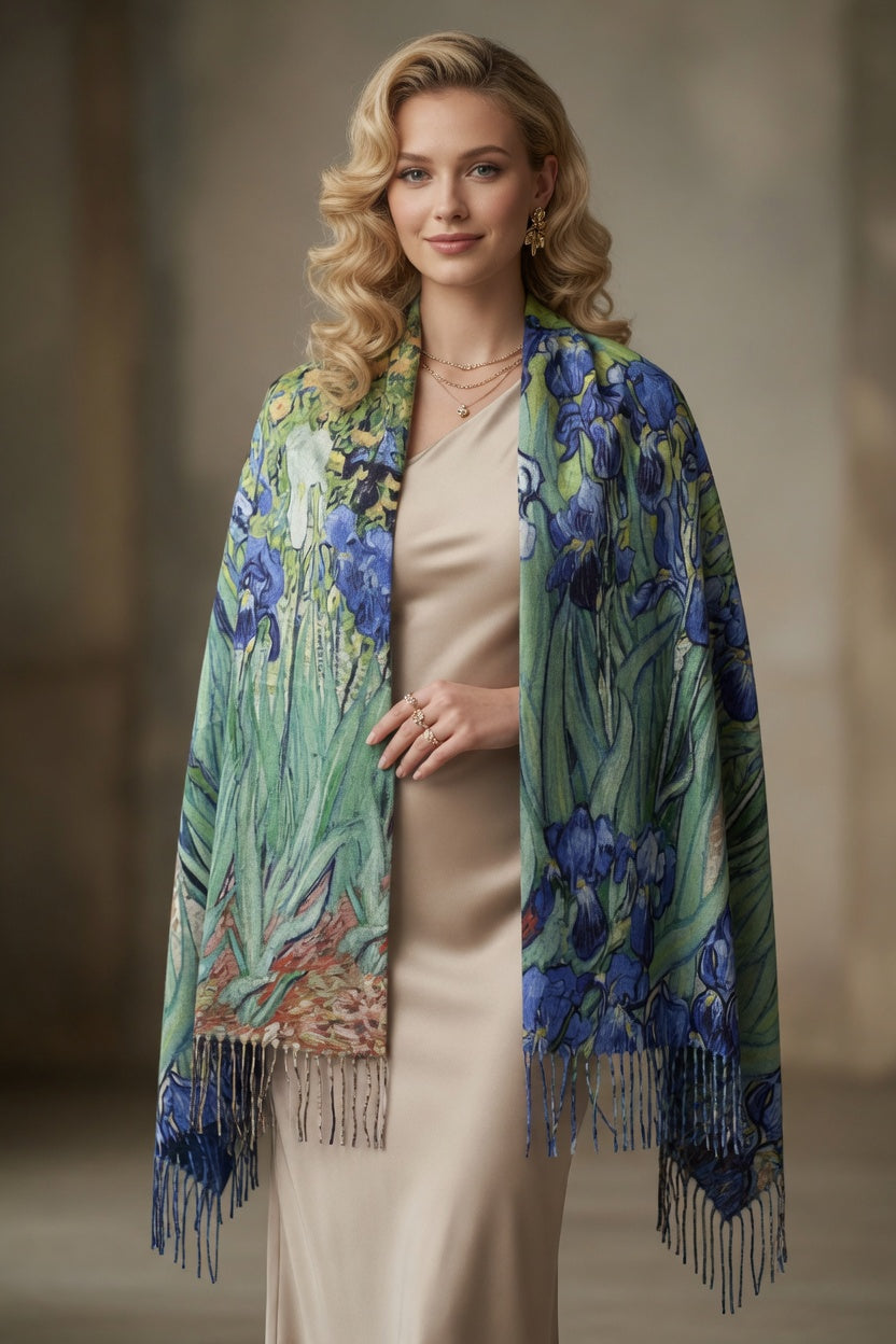 Blue Irises Elegance Art Scarf
