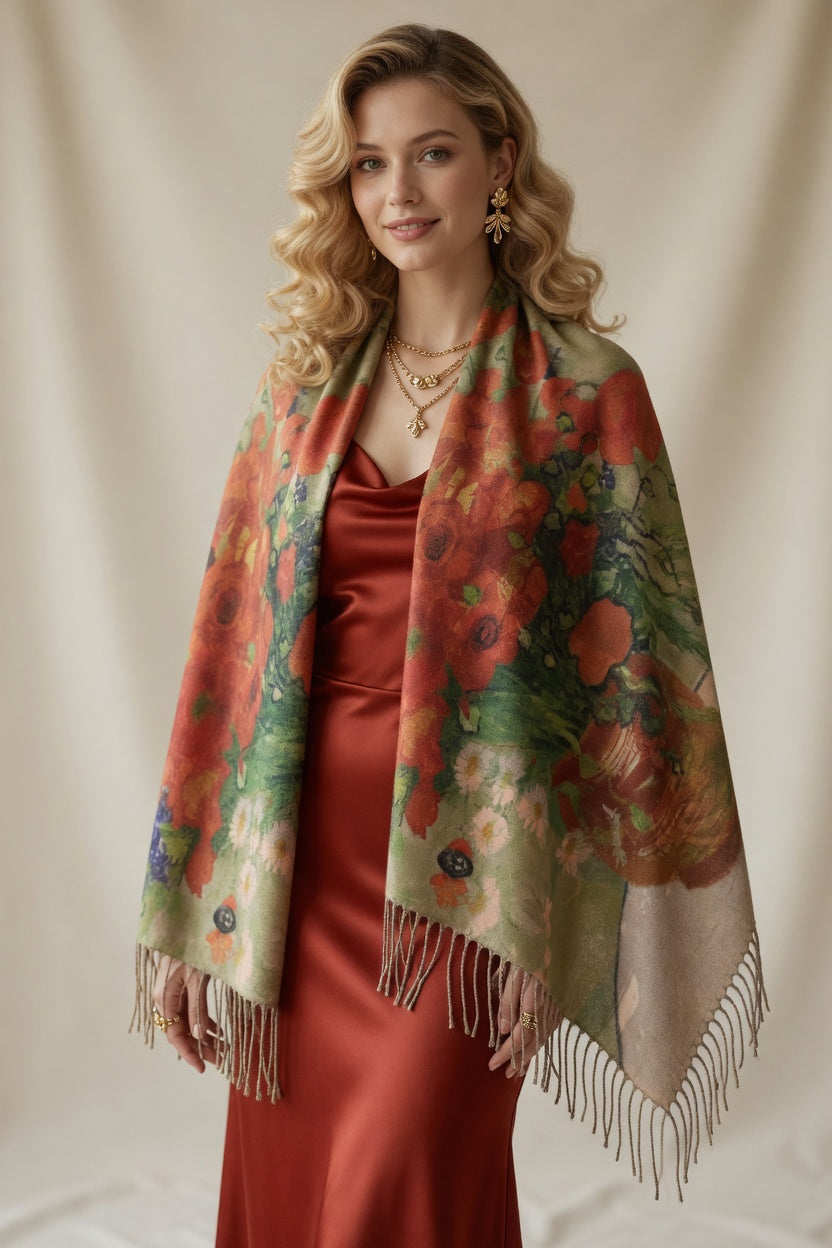 Red Poppy Field Art Scarf