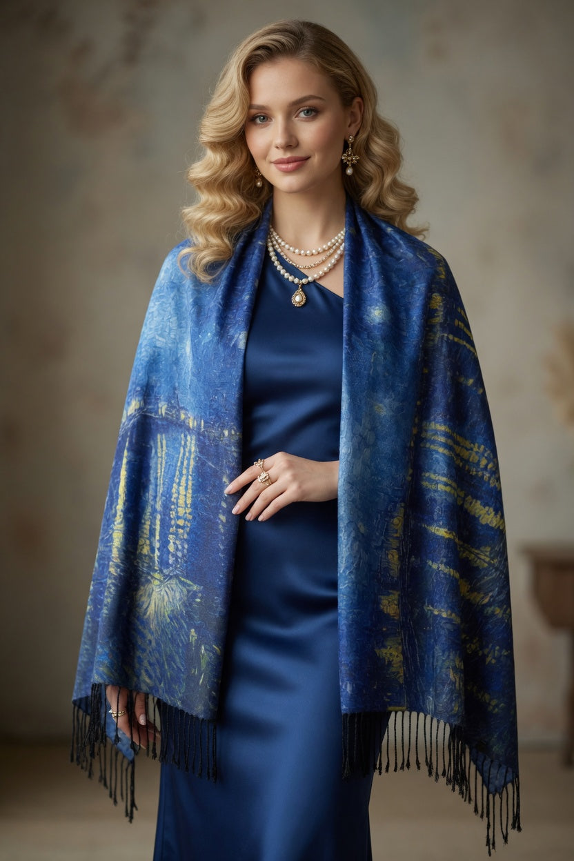 Rhone Night Reflection Art Scarf