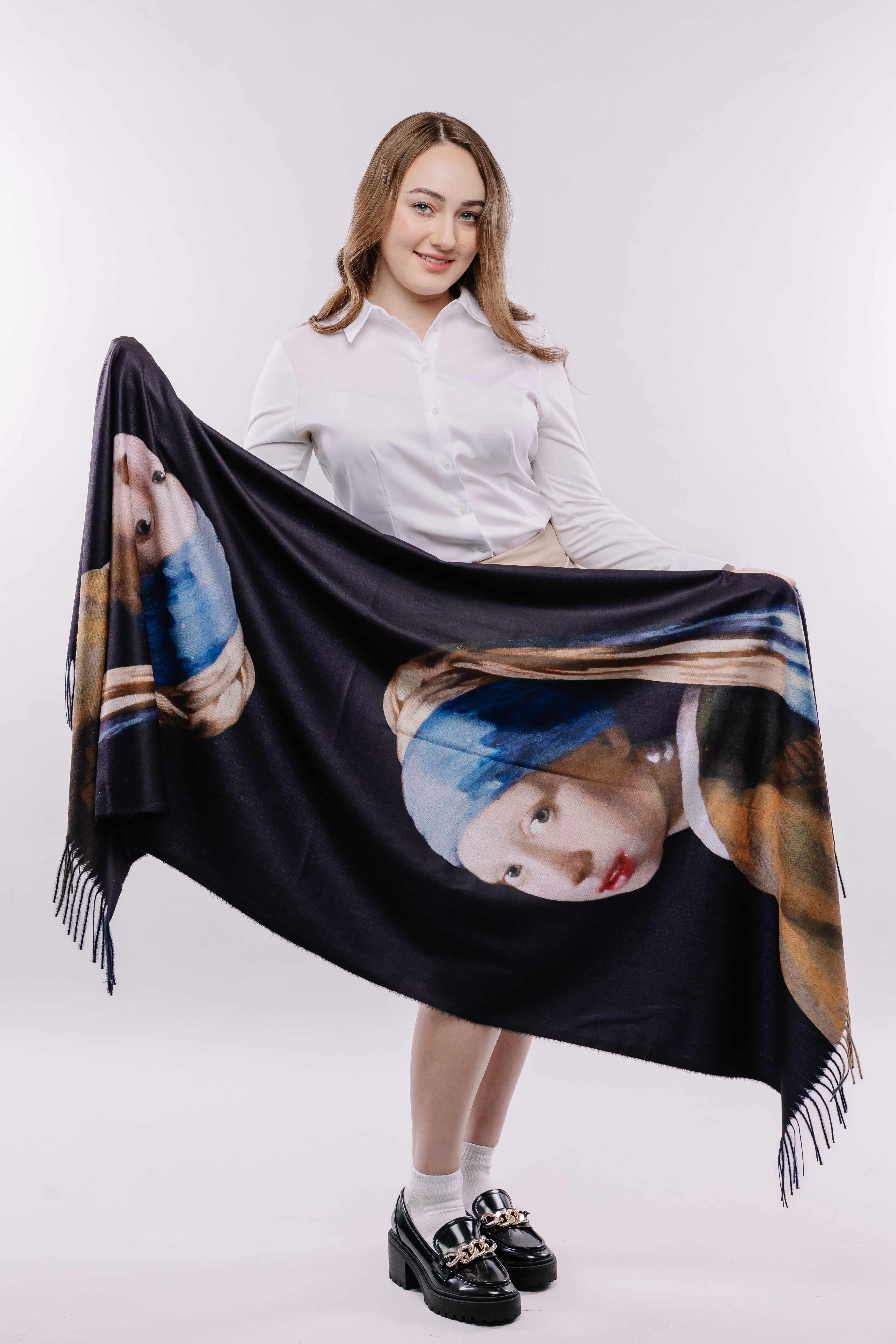 Pearl Elegance Portrait Art Scarf