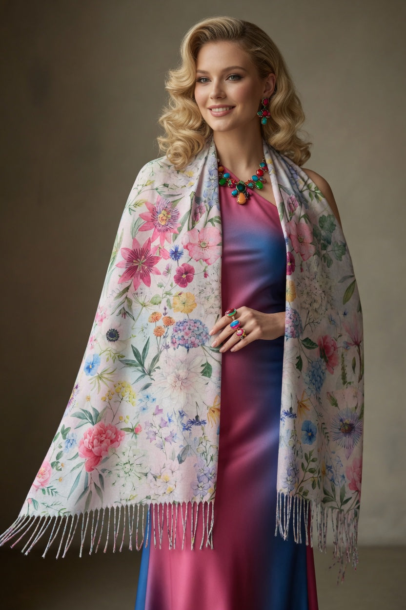 Botanical Floral Art Scarf – Nature Inspired Wrap