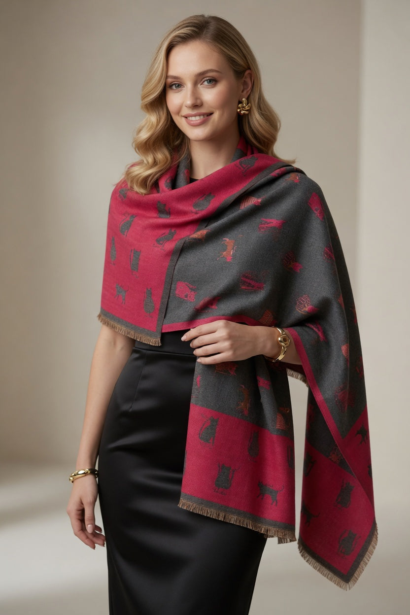 Cat Pattern Art Scarf – Playful Statement Wrap